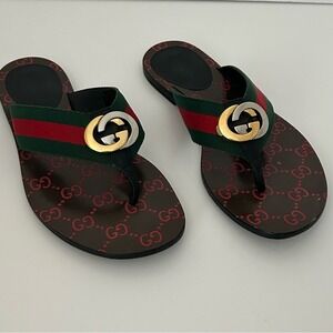 Gucci Kika Red Interlocking GG Thong Flip Flop Flat Sandals Size It 37.5